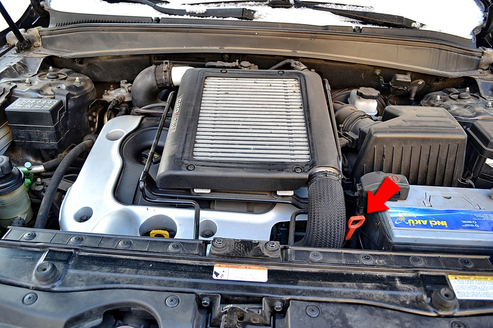 Расположение щупа АКПП на Hyundai Santa Fe CM 2006-2012