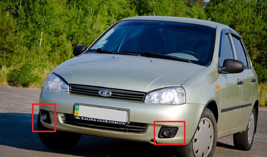 Расположение противотуманных фар на ВАЗ (Lada) Kalina 1118