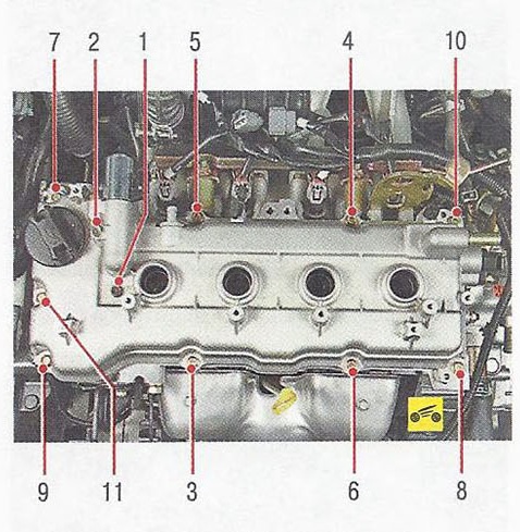 Устанавливаем крышку головки блока цилиндров Nissan Primera