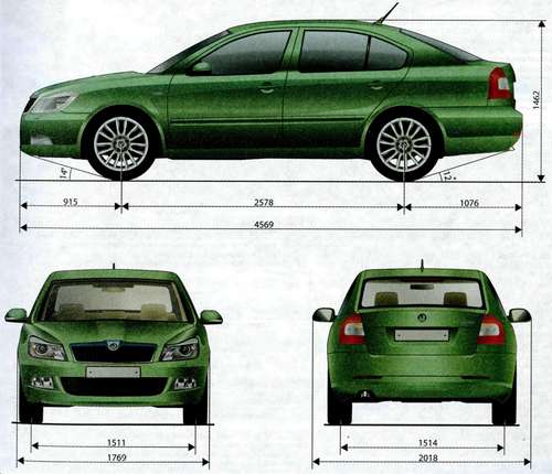 Габаритные размеры автомобиля Skoda Octavia A5 выпуска с 2009 года