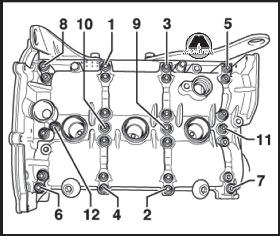 Последовательность извлечения винтов установки распределительных валов Skoda Rapid