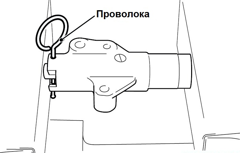 Фиксация проволокой штока автоматического натяжителя ремня привода газораспределительного механизма двигателя Mitsubishi Outlander I