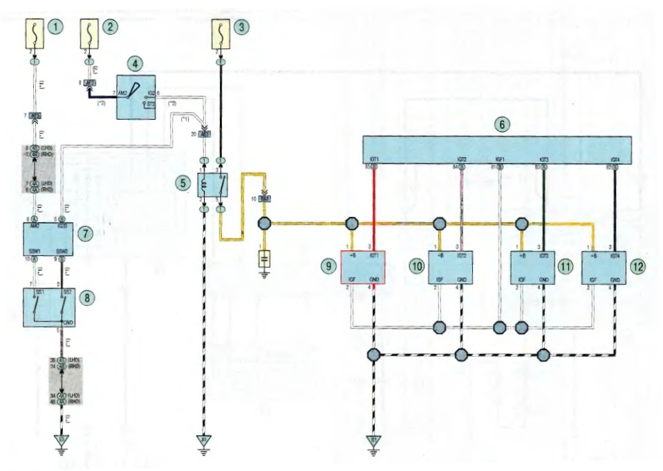 Электросхема зажигания двигателя Toyota RAV4