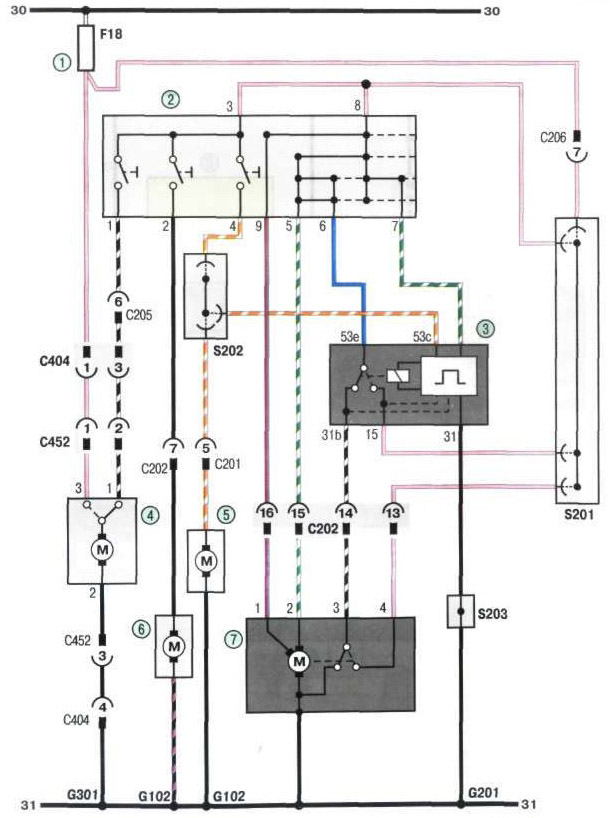Схема стеклоочистителя и омывателя ветрового стекла Chevrolet Lanos