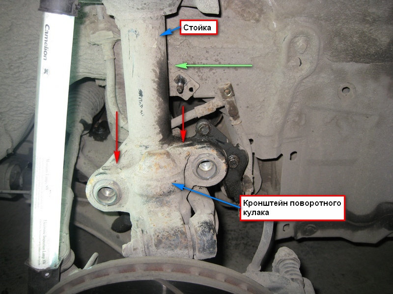 Вынимаем стойку из колесной арки Nissan Primera