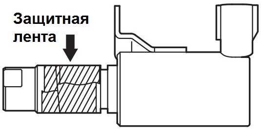 Нанесенная защитная лента на рабочую часть электромагнитного клапана управления подачей масла двигателя Mitsubishi Outlander XL