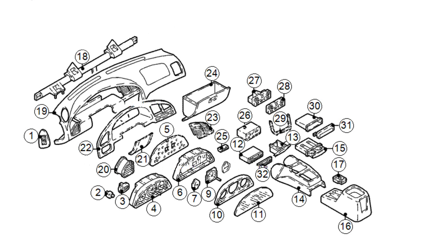 Названия и номера деталей салона Chevrolet Lanos