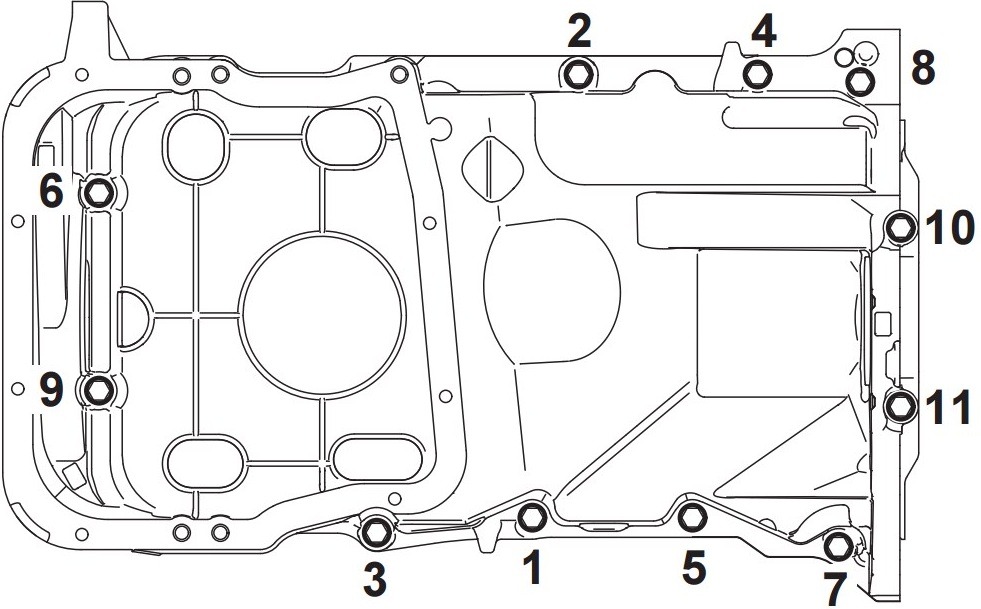 Последовательность затяжки болтов крепления кратера двигателя 6B31 Mitsubishi Outlander XL