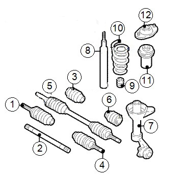 Номера и названия деталей подвески автомобиля 1 Chevrolet Lanos