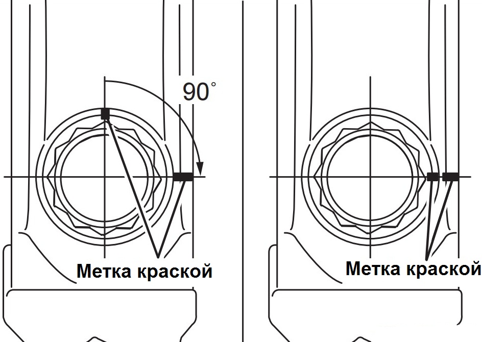 Сетки краской болтов крепления шатунной крышки коленчатого вала двигателя 4B12 Peugeot 4007