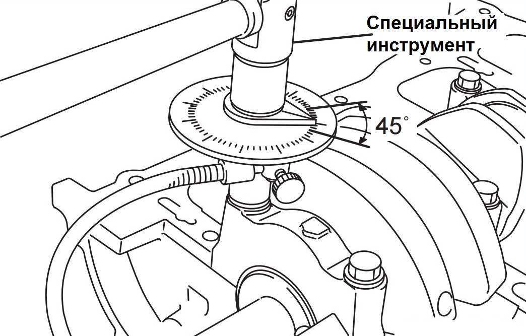 Затяжка специальным инструментом болтов крепления крышек коренных подшипников коленчатого вала двигателя 4B12 Peugeot 4007