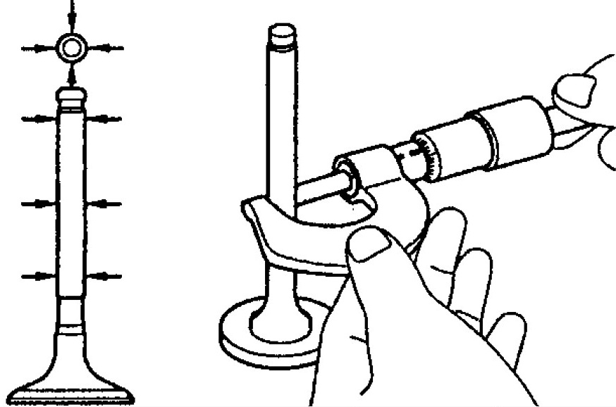 Измерение диаметра стержня клапана газораспределительного механизма двигателя 4B12 Peugeot 4007