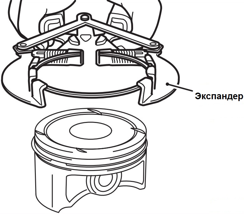 Установка с помощью экспандера компрессионного кольца на поршень двигателя 4B12 Peugeot 4007