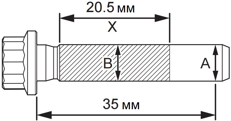 Геометрические параметры болта крепления крышки шатуна двигателя 4B12 Peugeot 4007