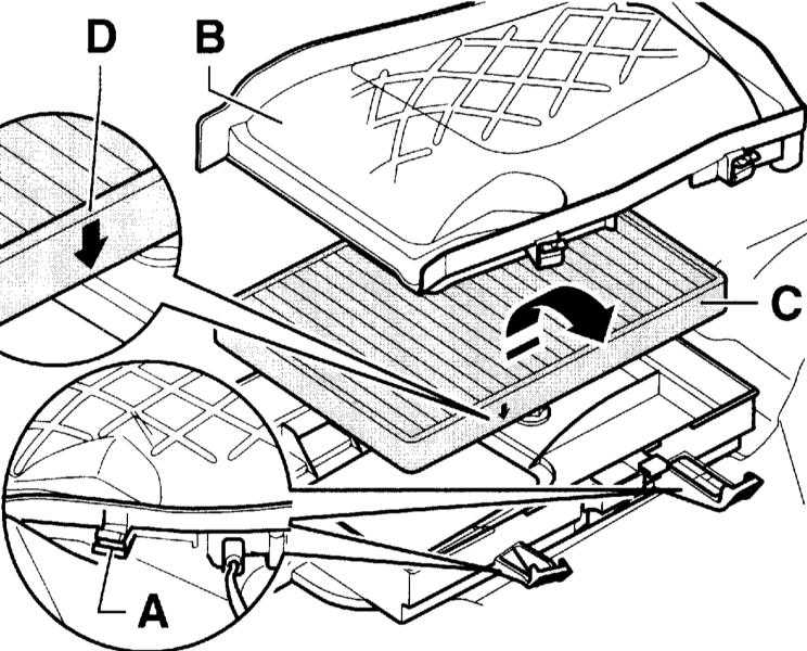 Снятие крышки салонного фильтра системы отопления и кондиционирования Audi A4 2