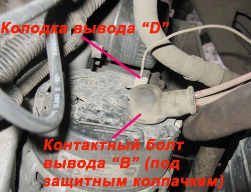 Размещение выводов генератора Chevrolet Niva