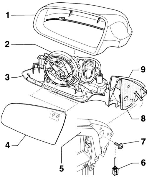 Схема деталей зеркала Audi A4 II (B6)