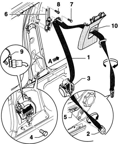 Замена переднего ремня безопасности Audi A4 II (B6)