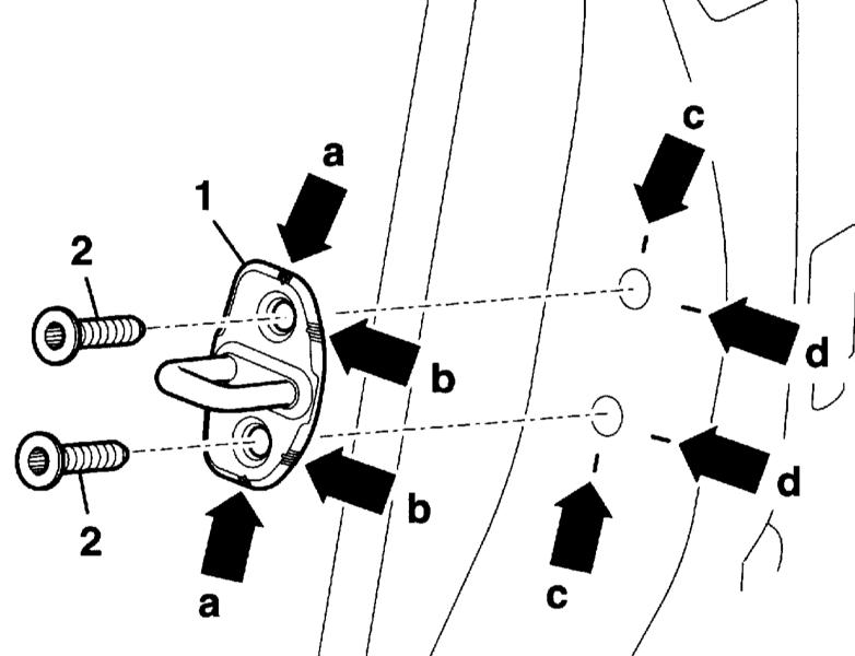 Схема фиксатора замка для регулировки передней и задней дверей​ Audi A4 II (B6)