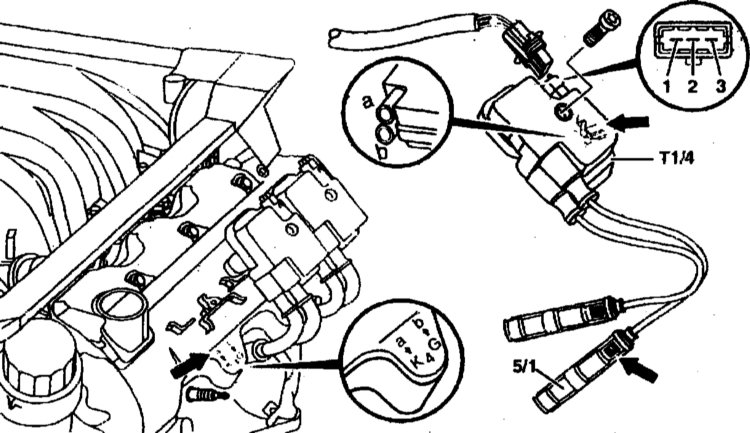 Подключение разъемов катушек зажигания Mercedes-Benz W203