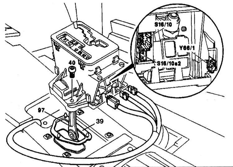 Снятие и установка рычага селектора переключения передач (с режимным переключателем W/S) Mercedes Benz W203