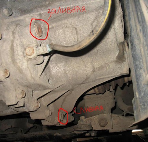 Заливная и сливная горловина трансмиссионного масла в МКПП