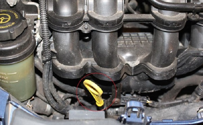 Расположение масляного щупа на Ford Focus 2