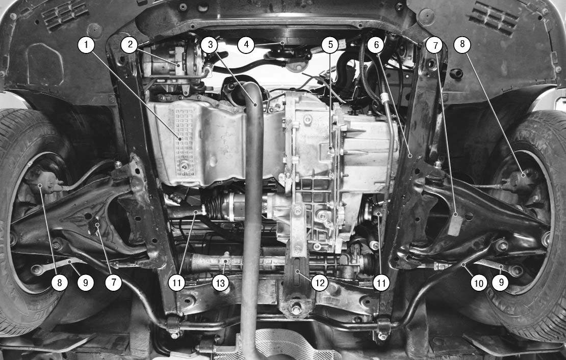 Подкапотное пространство Renault Logan, вид снизу
