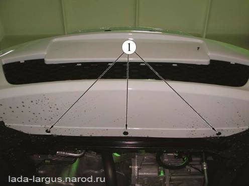 Снятие крепления переднего бампера к подрамнику Lada Largus