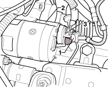 Отключение коннектора и кабеля от стартера автомобиля с КПП типа 002 Skoda Fabia I