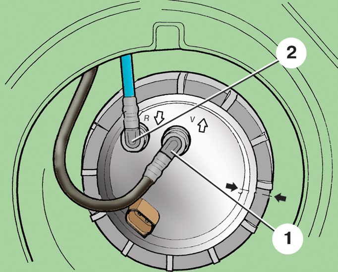 Схема подключения трубок и правильной установки топливного насоса в топливный бак автомобиля Skoda Fabia I