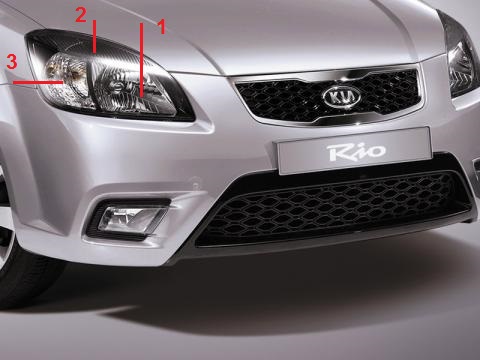 Расположение ламп передней блок-фары Kia Rio II