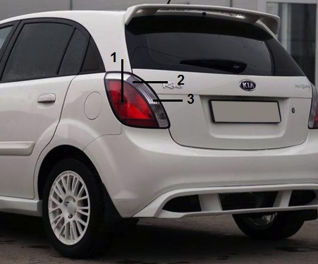 Расположение ламп заднего осветительного прибора Kia Rio II