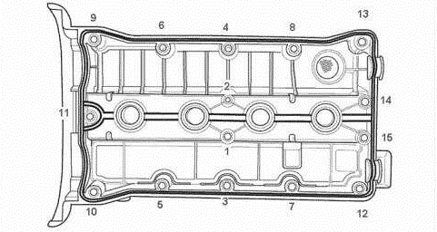 Последовательность затяжки болтов клапанной крышки двигателя F16D3 Daewoo Nexia N150