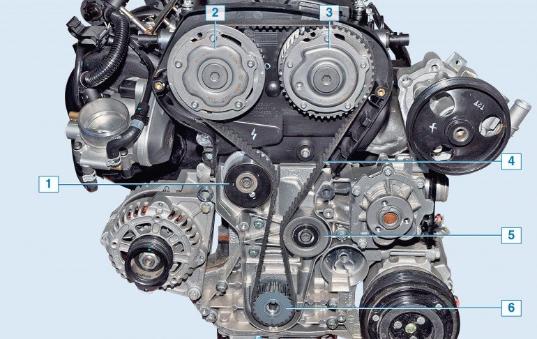 Схема привода газораспределительного механизма двигателя на автомобиле Chevrolet Cruze J300 2008-2016