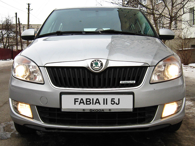 Включенные лампы передних противотуманных фар Skoda Fabia II