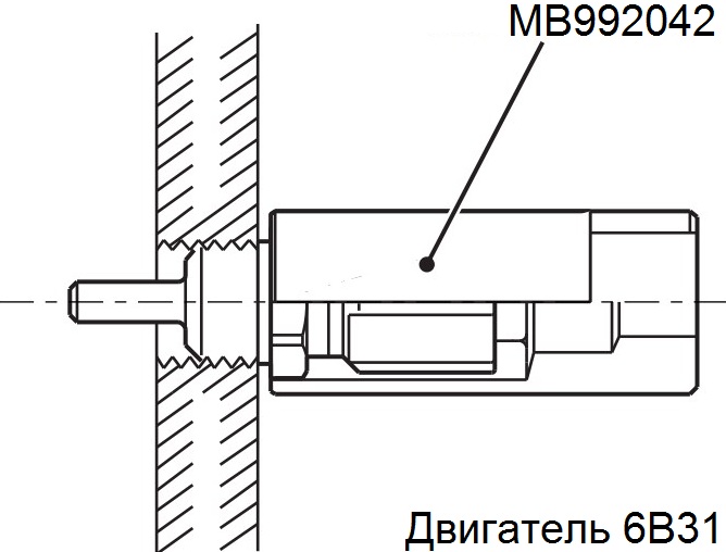 Отворачивание специальной головкой MB992042 датчика температуры охлаждающей жидкости двигателя 6B31 Mitsubishi Outlander XL