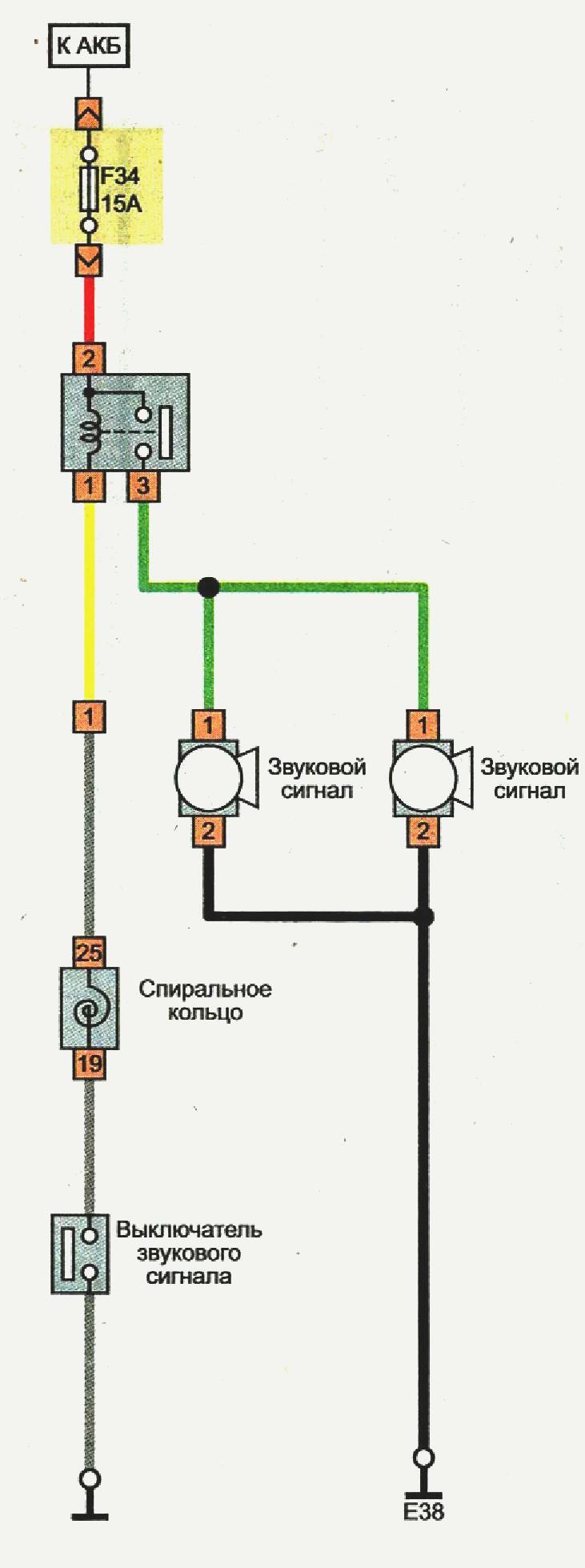 Электрическая схема включения звукового сигнала Ниссан Х-Трейл 2007 - 2014