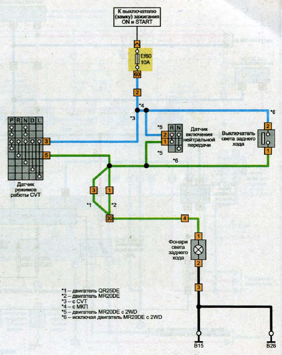Электрическая схема фонаря света заднего хода Ниссан Х-Трейл