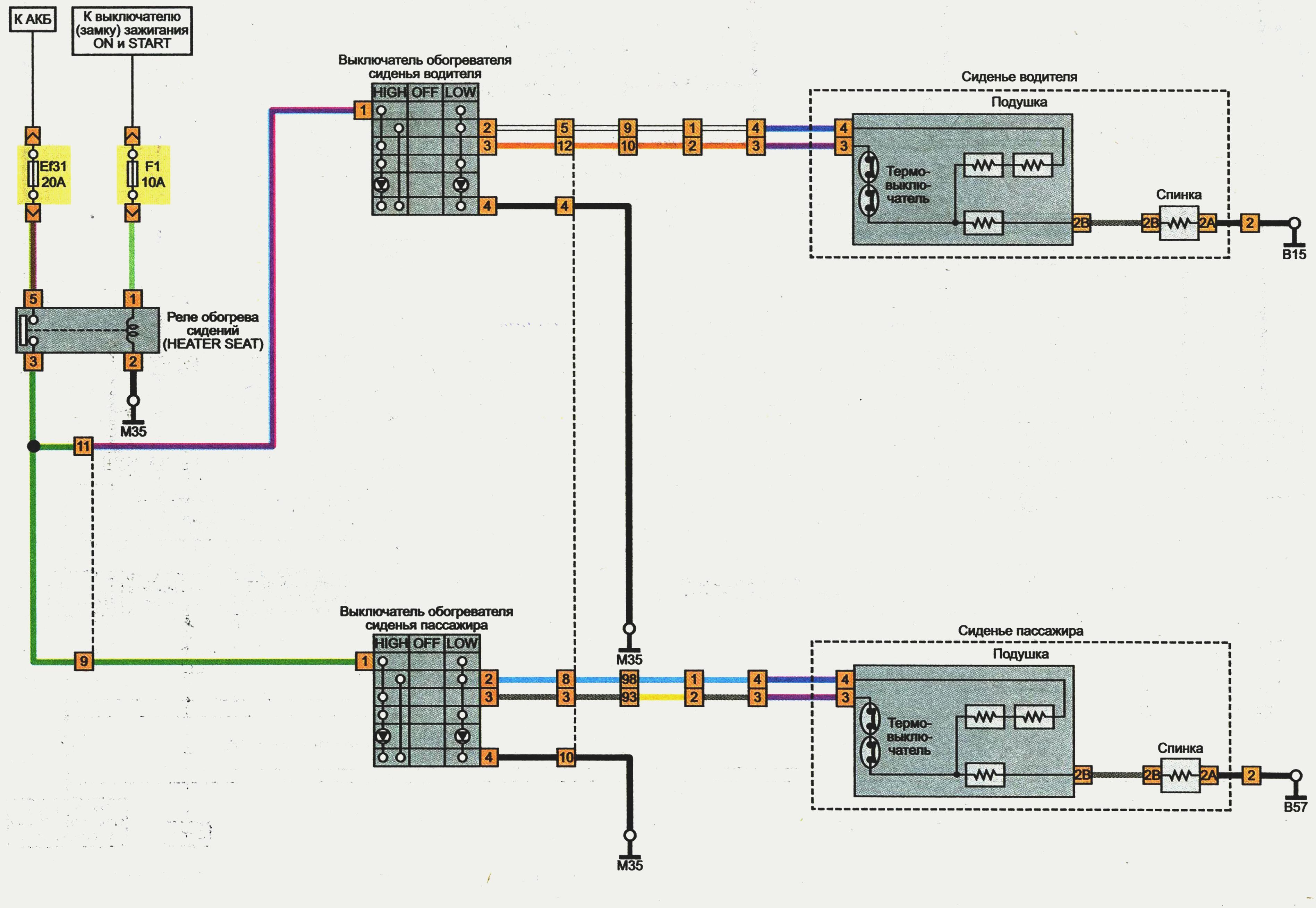 Электрическая схема подогрева сидений Ниссан Х-Трейл Т31