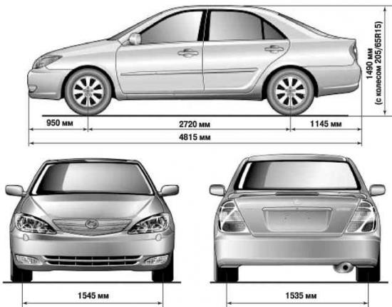 Габариты автомобиля Toyota Camry