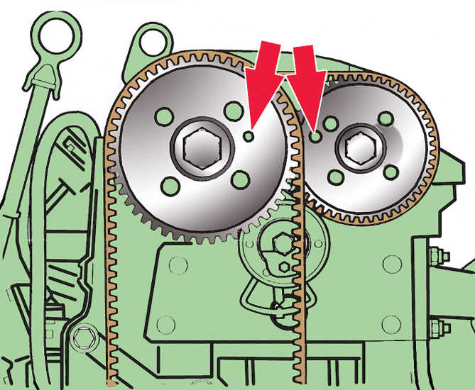 Установка ВМТ поршня первого цилиндра двигателя, выставление отверстий шкивов распределительных валов, Skoda Fabia I