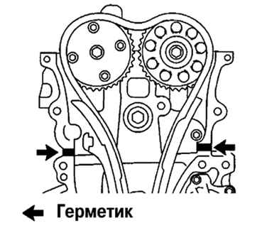 Место нанесения герметика на крышку цепи привода ГРМ Toyota Camry 