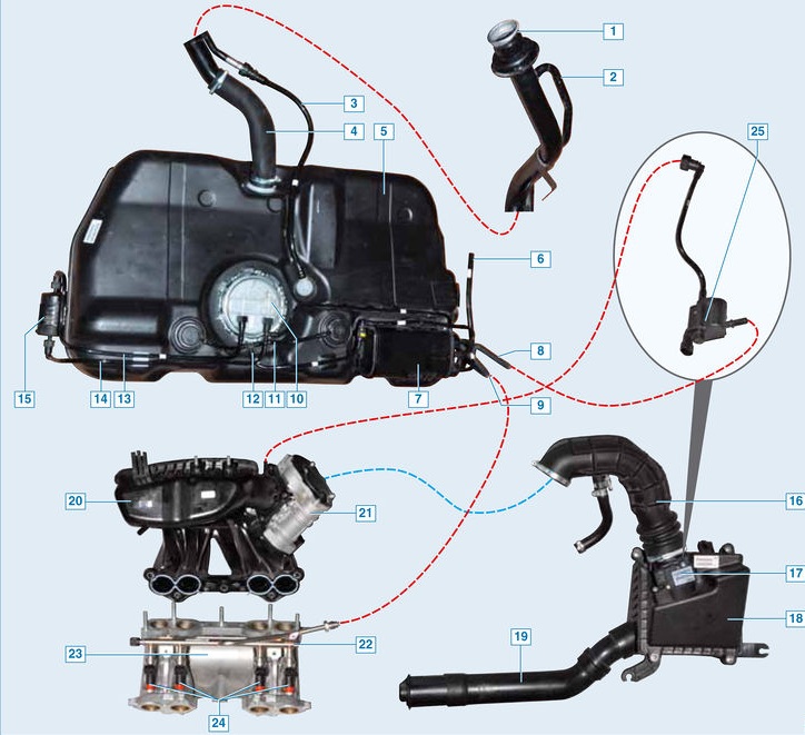 Элементы системы питания двигателя Лада Гранта (ВАЗ 2190)