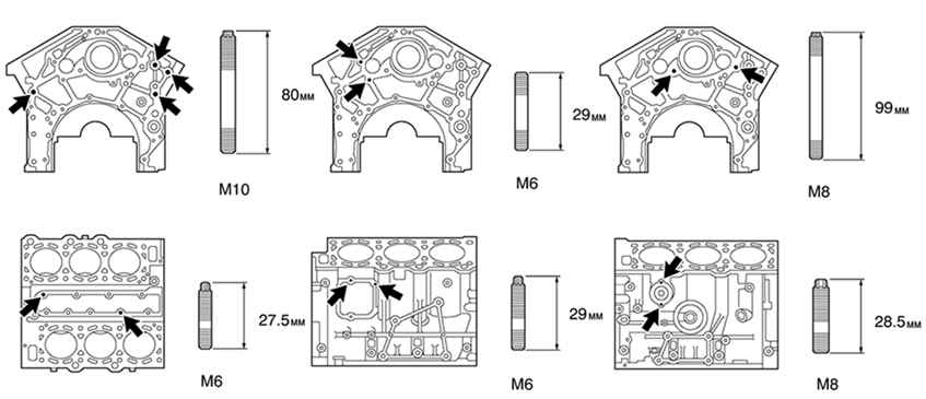 Таблица подбора шпилек для блока цилиндров Toyota Camry 