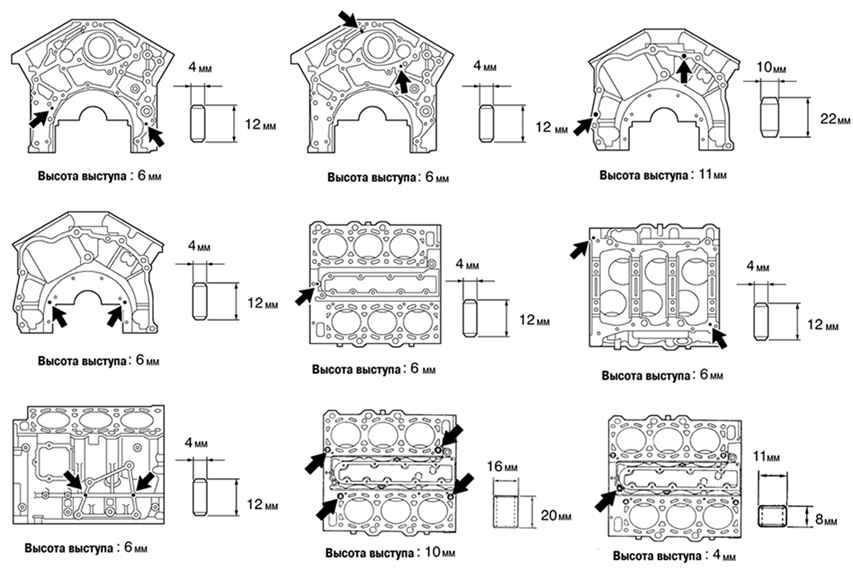 Таблица подбора заглушек для блока цилиндров Toyota Camry 