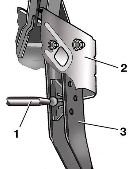 Схема подсоединения педали тормоза к толкателю вакуумного усилителя автомобиля Skoda Fabia I