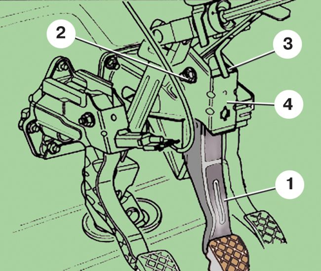 Схема крепления оси педали тормоза автомобиля Skoda Fabia I