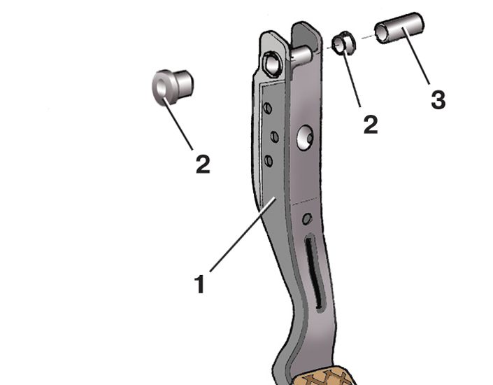 Схема педали тормоза с втулками автомобиля Skoda Fabia I