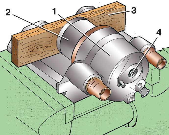Схема удаления поршня из цилиндра суппорта тормозного механизма автомобиля Skoda Fabia I